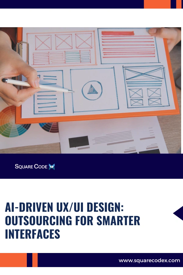 Designers working on AI-enhanced UX/UI interfaces in a nearshore office
