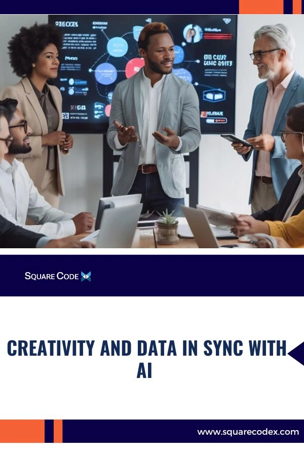 Marketing team collaborating with data dashboards and AI tools in a modern agency environment