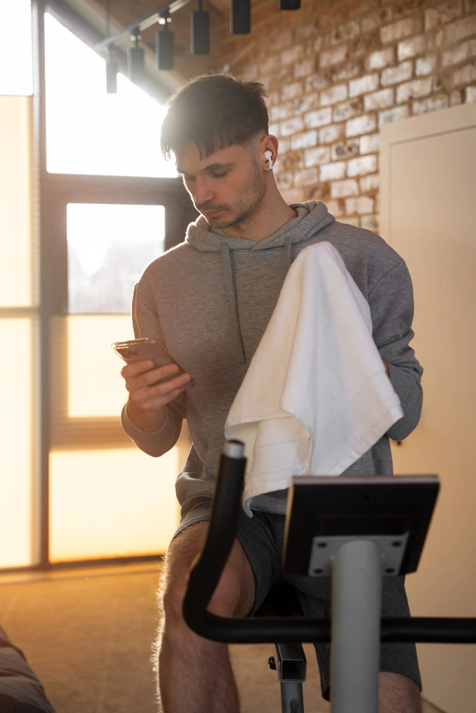 User interacting with an AI fitness coach on a mobile app during a workout