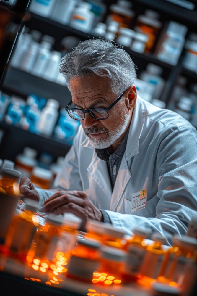 Pharmaceutical operations team analyzing data driven AI insights in a regulated environment