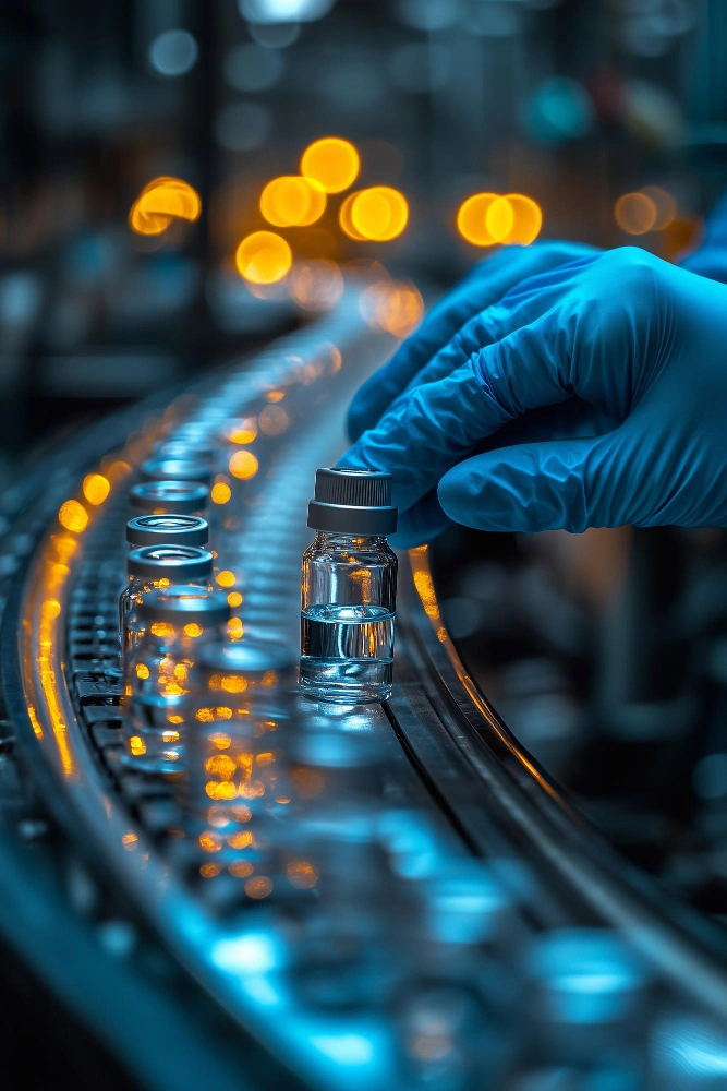 Pharmaceutical operations team analyzing data driven AI insights in a regulated environment