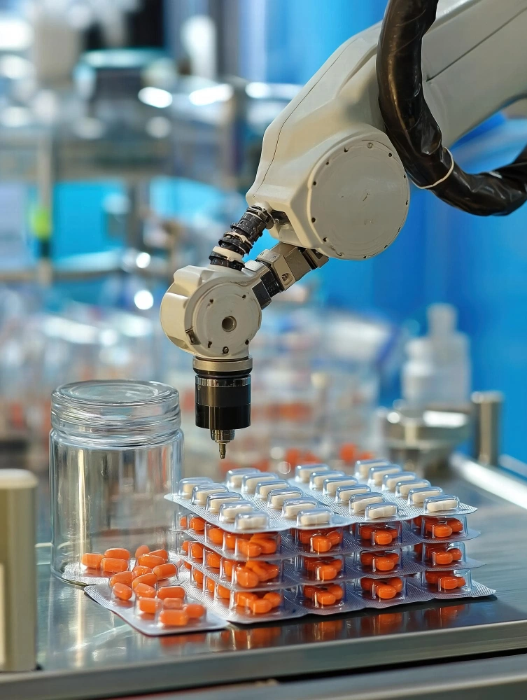 Pharmaceutical operations team analyzing data driven AI insights in a regulated environment