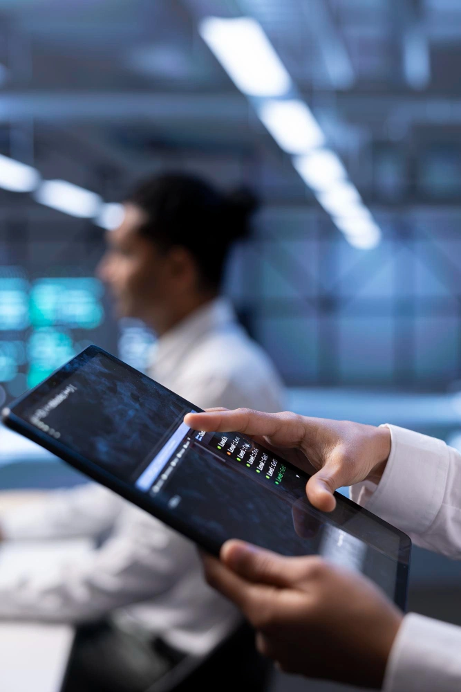 Pharmaceutical marketing team using AI driven analytics dashboard for healthcare engagement