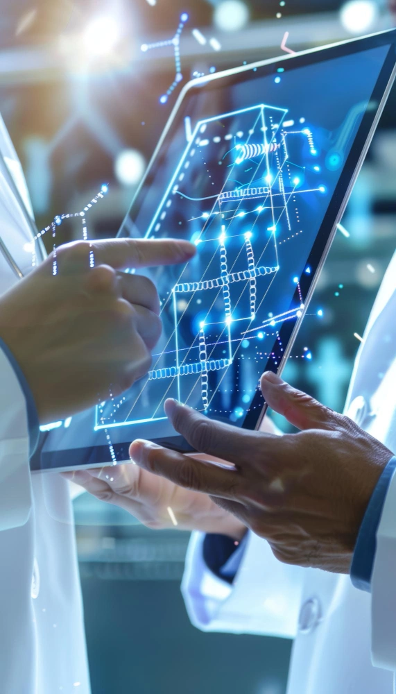 Pharmaceutical marketing team using AI driven analytics dashboard for healthcare engagement