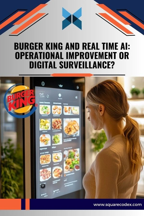 Fast food restaurant counter with digital AI system analyzing customer service interactions in real time