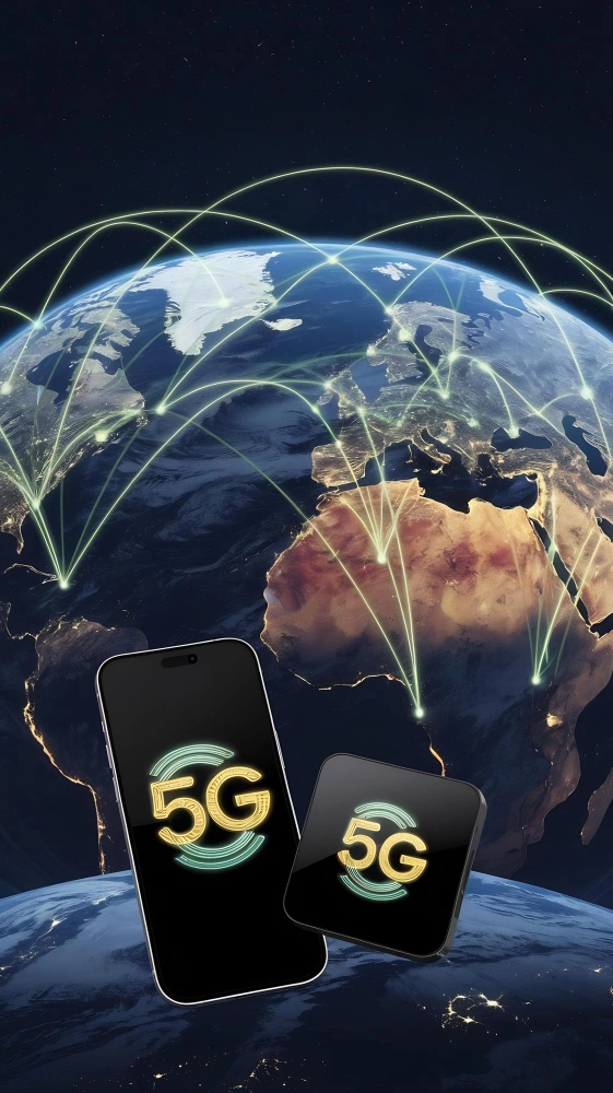 Conceptual illustration of autonomous 5G network infrastructure powered by AI and cloud computing technology