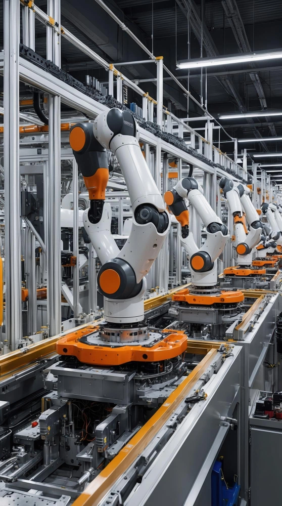 Advanced industrial robot integrated with AI software platform in a modern smart manufacturing environment