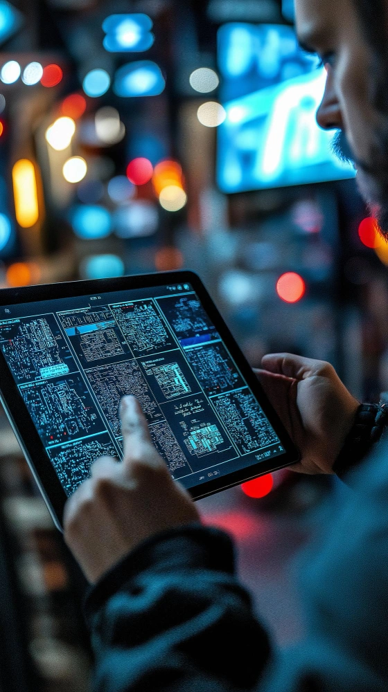 Engineers monitoring smart power grid with AI-driven analytics and real-time data systems