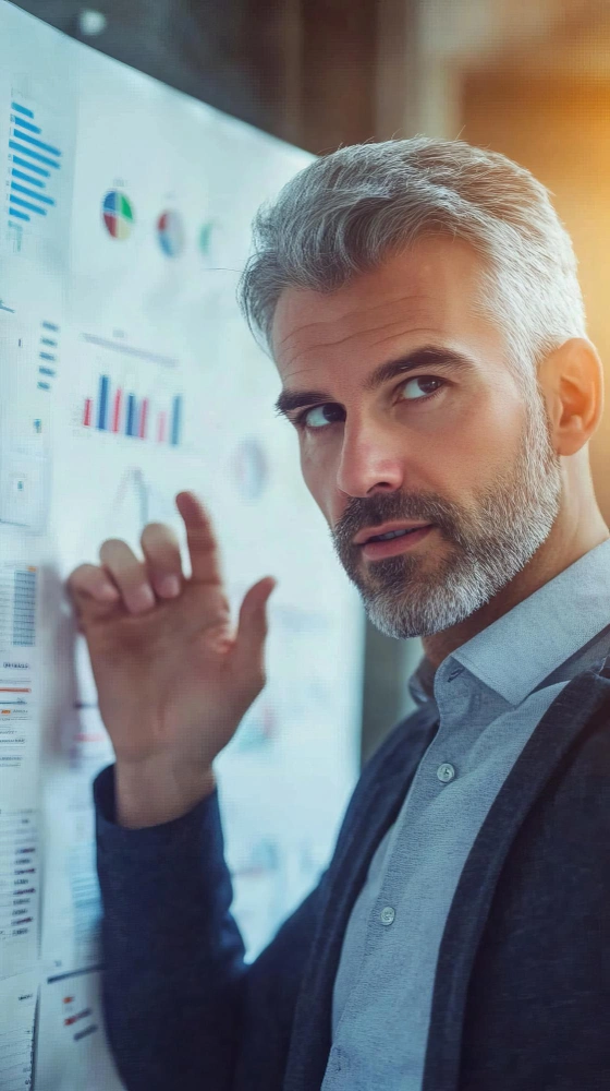 Business executive interacting with AI system to automate decisions and streamline enterprise workflows