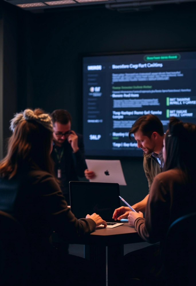 Software development team collaborating on AI integration and backend systems in an enterprise environment
