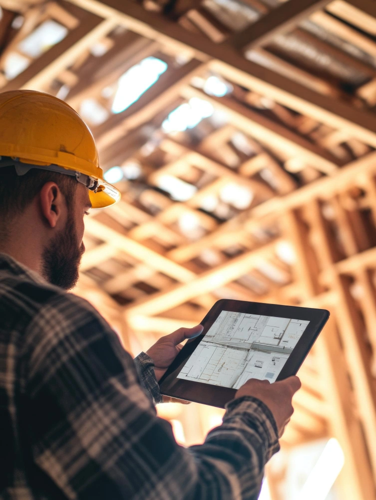 Construction estimator using AI software to calculate materials and costs on digital plans