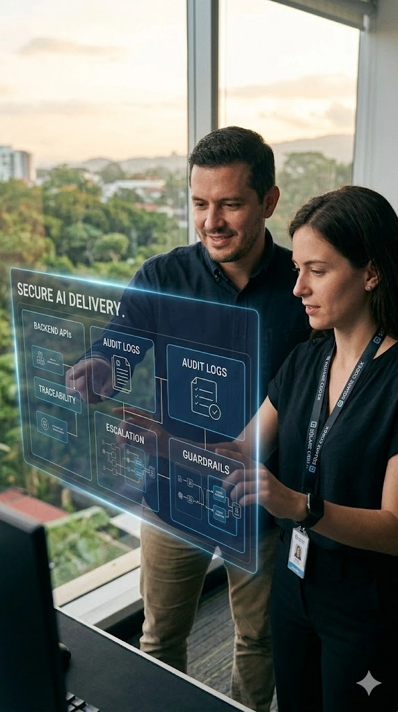 doctorEngineers monitoring AI Guardrails systems with security controls and data validation dashboards