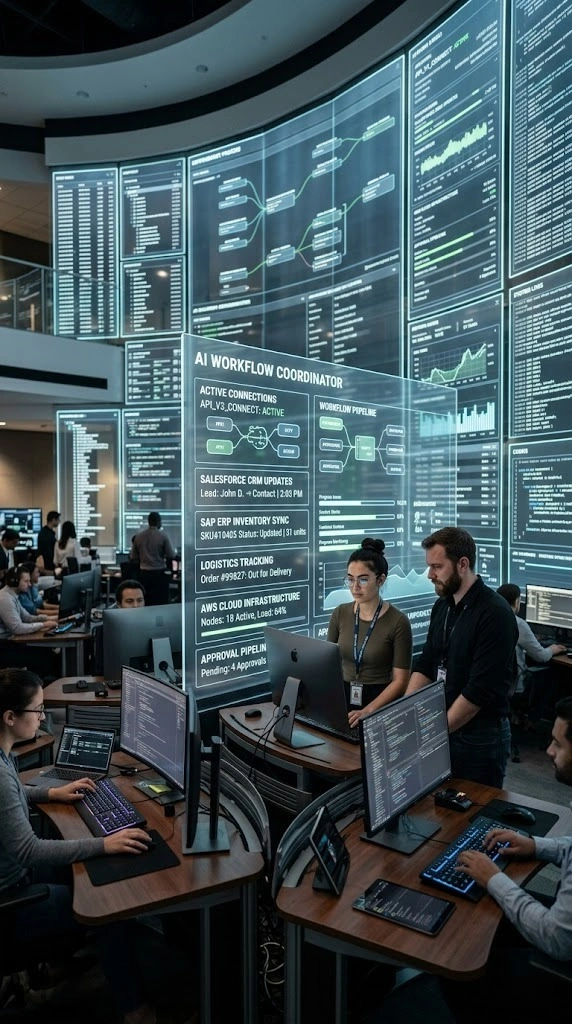 Enterprise AI agents connected to backend systems, APIs, cloud infrastructure, and data pipelines