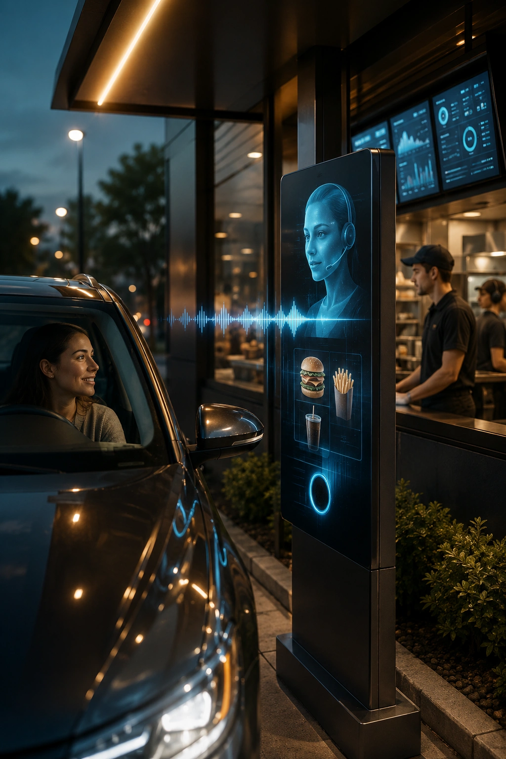 Staff Augmentation AI drive-thru ordering system connected to backend APIs and restaurant operations