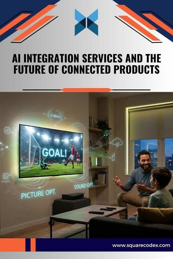 Smart television connected to cloud services and AI-powered devices creating an integrated digital entertainment experience
