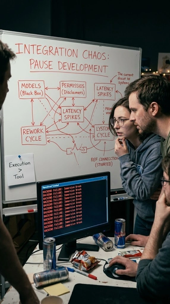 Game development team using AI-powered tools for content creation, asset management, and production workflows