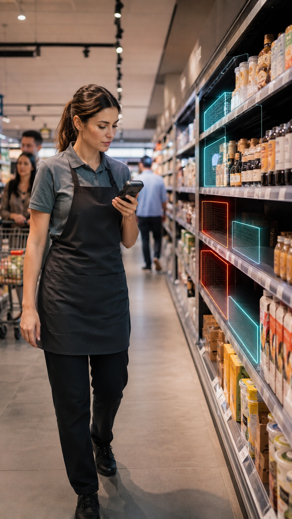 Modern retail store with smart cameras, data analytics, and computer vision monitoring shelves