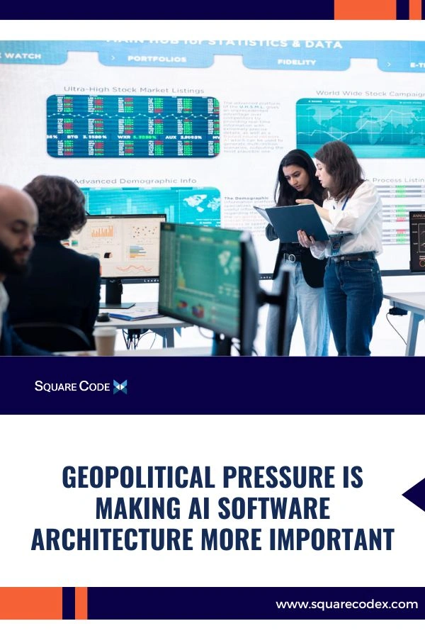 AI software architecture connecting robotics, cloud infrastructure, enterprise systems, APIs, and data pipelines in a global technology environment.