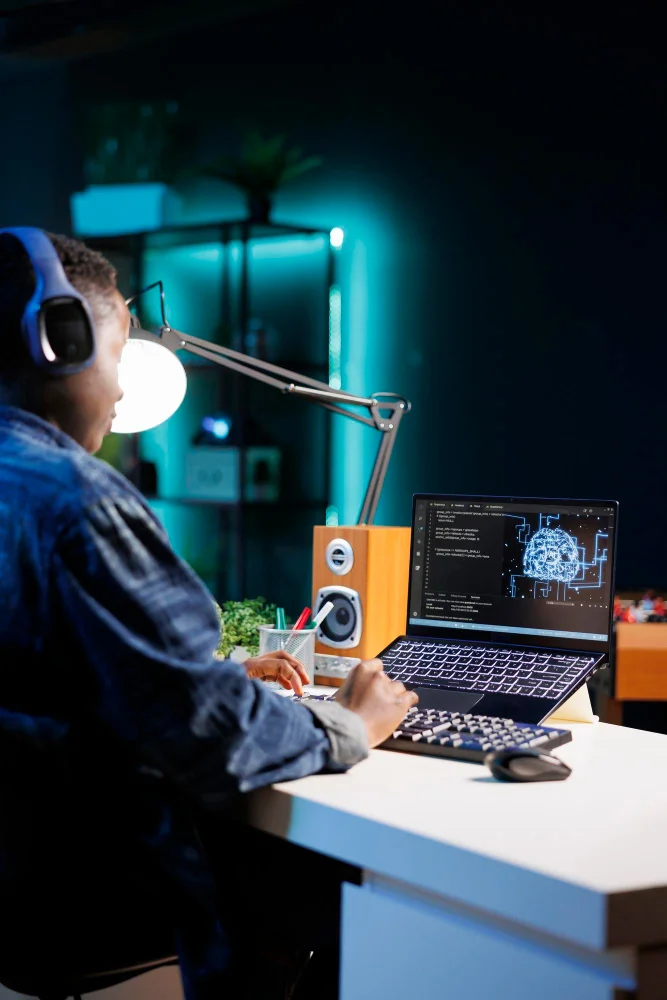 Enterprise technology team reviewing Microsoft Copilot style AI agents connected to business applications, APIs, cloud systems, and company data