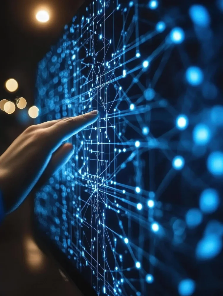 : Telecommunications engineer monitoring mobile network infrastructure and computing servers used for AI-enabled network operations.