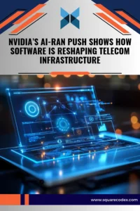 : Telecommunications engineer monitoring mobile network infrastructure and computing servers used for AI-enabled network operations.