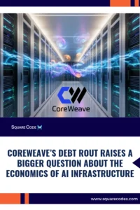 Modern data center with rows of high performance computing servers supporting AI workloads and cloud infrastructure operations.