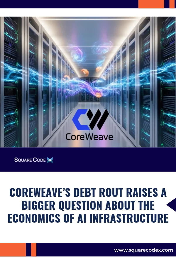 Modern data center with rows of high performance computing servers supporting AI workloads and cloud infrastructure operations.