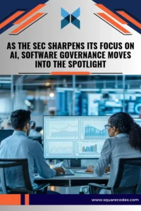 Financial technology professionals reviewing transaction monitoring dashboards, data governance controls, and automated compliance workflows in a modern office.
